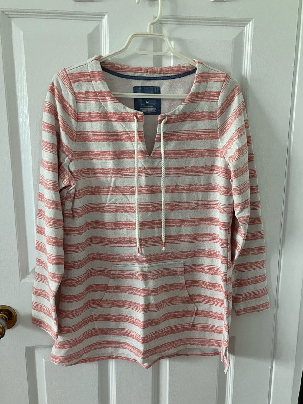 Sonoma coral and Cream Striped Tunic with Drawstring